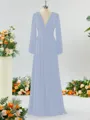 Unique A-line V-neck Long Sleeves Chiffon Bridesmaid Dress With Ruffles