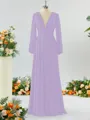 Unique A-line V-neck Long Sleeves Chiffon Bridesmaid Dress With Ruffles