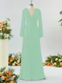 Unique A-line V-neck Long Sleeves Chiffon Bridesmaid Dress With Ruffles