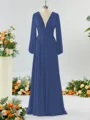 Unique A-line V-neck Long Sleeves Chiffon Bridesmaid Dress With Ruffles