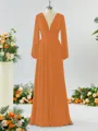 Unique A-line V-neck Long Sleeves Chiffon Bridesmaid Dress With Ruffles