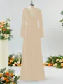 Unique A-line V-neck Long Sleeves Chiffon Bridesmaid Dress With Ruffles