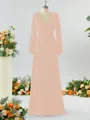 Unique A-line V-neck Long Sleeves Chiffon Bridesmaid Dress With Ruffles