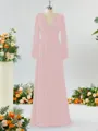 Unique A-line V-neck Long Sleeves Chiffon Bridesmaid Dress With Ruffles