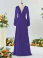 Unique A-line V-neck Long Sleeves Chiffon Bridesmaid Dress With Ruffles