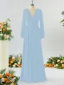 Unique A-line V-neck Long Sleeves Chiffon Bridesmaid Dress With Ruffles