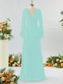 Unique A-line V-neck Long Sleeves Chiffon Bridesmaid Dress With Ruffles