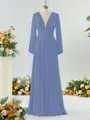 Unique A-line V-neck Long Sleeves Chiffon Bridesmaid Dress With Ruffles