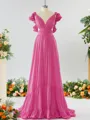 Stunning A-line V-neck Chiffon Bridesmaid Dress With Ruffles