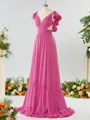 Stunning A-line V-neck Chiffon Bridesmaid Dress With Ruffles