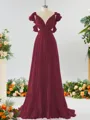 Stunning A-line V-neck Chiffon Bridesmaid Dress With Ruffles