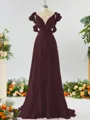 Stunning A-line V-neck Chiffon Bridesmaid Dress With Ruffles