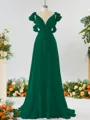 Stunning A-line V-neck Chiffon Bridesmaid Dress With Ruffles