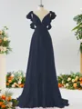 Stunning A-line V-neck Chiffon Bridesmaid Dress With Ruffles