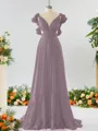 Stunning A-line V-neck Chiffon Bridesmaid Dress With Ruffles