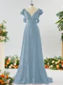 Stunning A-line V-neck Chiffon Bridesmaid Dress With Ruffles