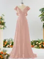 Stunning A-line V-neck Chiffon Bridesmaid Dress With Ruffles