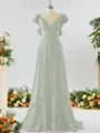 Stunning A-line V-neck Chiffon Bridesmaid Dress With Ruffles