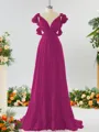 Stunning A-line V-neck Chiffon Bridesmaid Dress With Ruffles