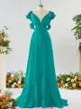 Stunning A-line V-neck Chiffon Bridesmaid Dress With Ruffles