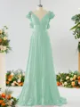Stunning A-line V-neck Chiffon Bridesmaid Dress With Ruffles