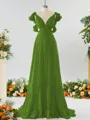 Stunning A-line V-neck Chiffon Bridesmaid Dress With Ruffles