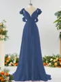 Stunning A-line V-neck Chiffon Bridesmaid Dress With Ruffles