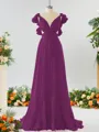 Stunning A-line V-neck Chiffon Bridesmaid Dress With Ruffles