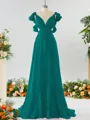 Stunning A-line V-neck Chiffon Bridesmaid Dress With Ruffles