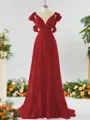 Stunning A-line V-neck Chiffon Bridesmaid Dress With Ruffles