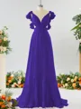 Stunning A-line V-neck Chiffon Bridesmaid Dress With Ruffles