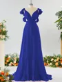 Stunning A-line V-neck Chiffon Bridesmaid Dress With Ruffles
