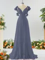 Stunning A-line V-neck Chiffon Bridesmaid Dress With Ruffles
