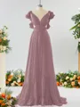 Stunning A-line V-neck Chiffon Bridesmaid Dress With Ruffles