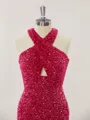 Sparkly Sheath/Column Halter Open Back Velvet Sequins Short/Mini Homecoming Dress