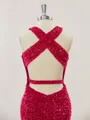 Sparkly Sheath/Column Halter Open Back Velvet Sequins Short/Mini Homecoming Dress