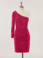 Sheath/Column One-Shoulder Glitter Long Sleeves Velvet Sequins Short/Mini Homecoming Dress