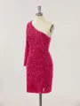 Sheath/Column One-Shoulder Glitter Long Sleeves Velvet Sequins Short/Mini Homecoming Dress