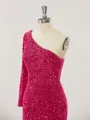 Sheath/Column One-Shoulder Glitter Long Sleeves Velvet Sequins Short/Mini Homecoming Dress