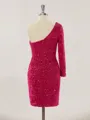 Sheath/Column One-Shoulder Glitter Long Sleeves Velvet Sequins Short/Mini Homecoming Dress