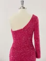 Sheath/Column One-Shoulder Glitter Long Sleeves Velvet Sequins Short/Mini Homecoming Dress