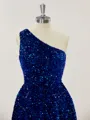 A-line One-Shoulder Shiny Open Back Velvet Sequins Short/Mini Homecoming Dress