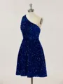 A-line One-Shoulder Shiny Open Back Velvet Sequins Short/Mini Homecoming Dress