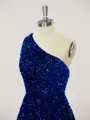 A-line One-Shoulder Shiny Open Back Velvet Sequins Short/Mini Homecoming Dress