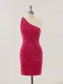 Sheath/Column Shimmery One-Shoulder Open Back Velvet Sequins Short/Mini Homecoming Dress