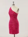 Sheath/Column Shimmery One-Shoulder Open Back Velvet Sequins Short/Mini Homecoming Dress