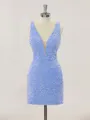 Sparking Sheath/Column V-Neck Velvet Sequins Short/Mini Homecoming Dress