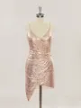 Sheath/Column Dazzling V-Neck Sequins Short/Mini Homecoming Dress With Pleated