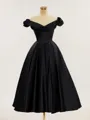 Perfect Ball-Gown Off-the-Shoulder Satin Tea-Length Homecoming Dress With Pleated