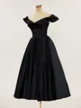 Perfect Ball-Gown Off-the-Shoulder Satin Tea-Length Homecoming Dress With Pleated